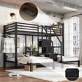 thumbnail image 4 of Bellemave Triple Bunk Bed with Storage Stairs and 2 Charging Station, Heavy Duty Metal Triple Bed Frame Twin Over Twin and Twin with Drawers and Shelves Headboard for 3 Kids Teens, Black, 4 of 10