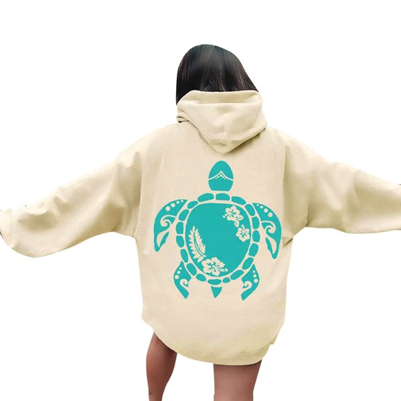 Womens Sea Turtle Print Hoodies Long Sleeve Hooded Sweatshirt Fall Casual Pullover