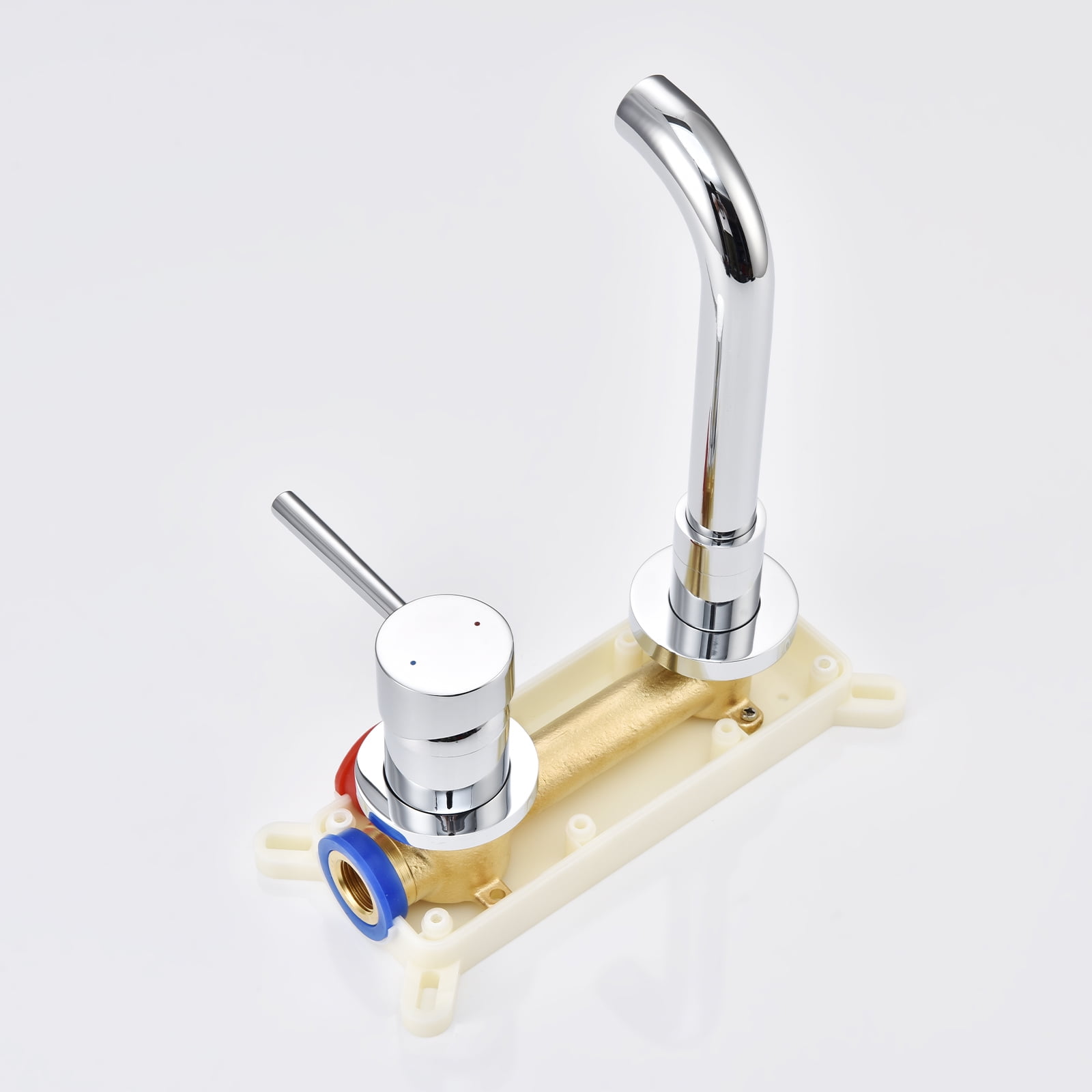 Dawot Wall Mount Single Handle Bathroom Faucets, 2 Holes Brass Sink Basin Mixer Taps, Polished Chrome Hot and Cold Spout Sink Rough Valve Bathtub Faucet