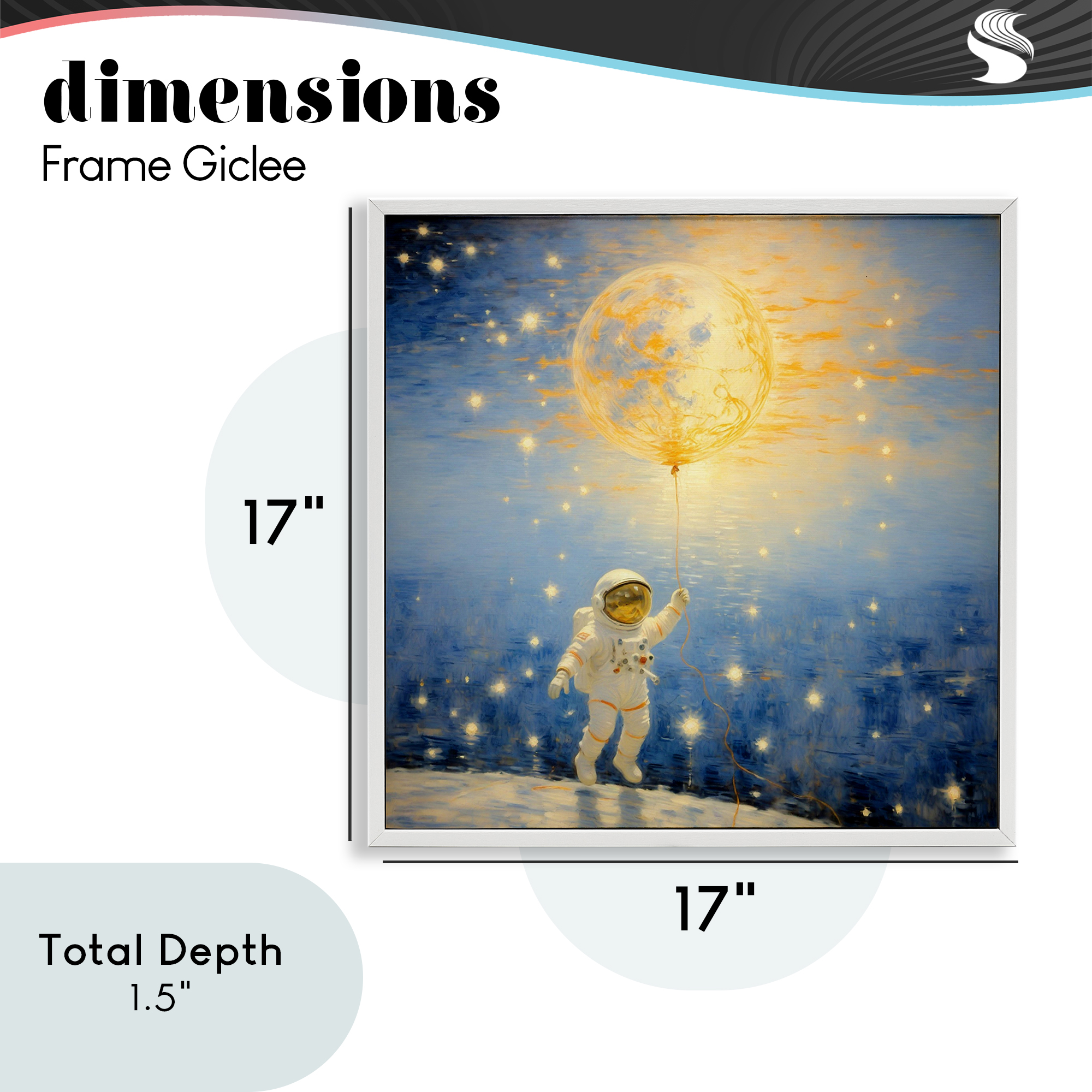Astronaut with Dreamy Cosmic Balloon White Framed Giclee Art, design by Angie Hawke