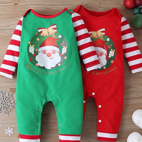 OFFIGAM Xmas Baby Romper in Red with Santa Pattern Made of 100% Cotton for Comfortable Toddler Wear 2T 3T 6T
