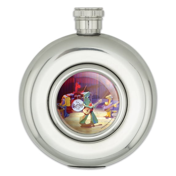 The Gumbys - Gumby Friends Rock and Roll Band Round Stainless Steel 5oz Hip Drink Flask