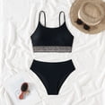 thumbnail image 6 of Linfrsh Womens High Waisted Bikini Sets Criss Cross Two Piece Swimsuits Color Block Full Coverage Bathing Suits Black,M, 6 of 7