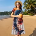 thumbnail image 4 of Naloa Sunset Ocean Watercolor Dolphin Print Womens Summer A-Line Dress with Pockets,Short Sleeve Dresses,Flowy Beach Swing Dress for Vacation Travel, 4 of 6