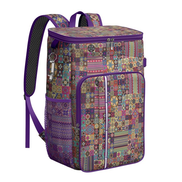 Geometric Insulated Cooler Backpack - 20L Soft Cooler Bag, Plaid Design for Outdoor Adventures