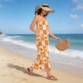 thumbnail image 2 of Women’s Backless Spaghetti Strap Maxi Dress Casual Flowy A-Line Long Dress with Crisscross Tie Back Orange and White Squares, 2 of 6