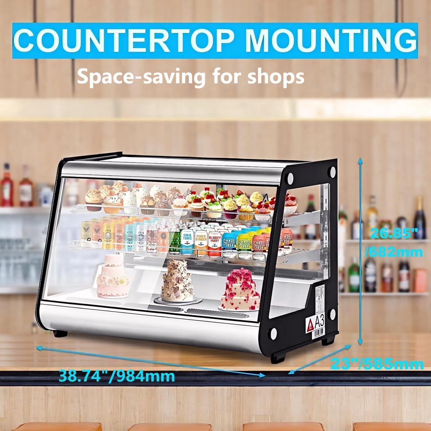 Homhougo Commercial Cake Display Refrigerator 6.5 Cu.Ft/183L Countertop Refrigerated Display Case with Digital Controller, Automatic Defrost, LED Lighting and 2 Adjustable Shelves Fridge for Cafe