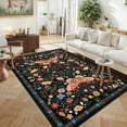 thumbnail image 2 of Garvee 10'x13' Farmhouse Floral Area Rug Botanical Butterfly Printed Carpet, Washable Rug with Non Slip TPR Backing Low Pile Indoor Mat for Living Room Bedroom Office, Black, 2 of 8