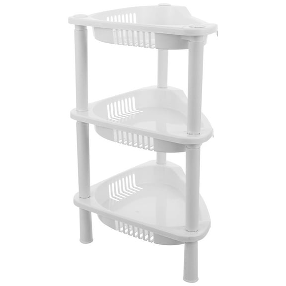 HOMEMAXS  3 Layer Plastic Corner Storage Shelf Rack Pink Shelves White