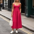 thumbnail image 2 of VBVC Women's V Neck Spaghetti Strap Maxi Dress , Summer Casual Sleeveless Long Dress For Women , Ladies' Flowy Slim Sundress with Pockets,Hot Pink,S-2XL, 2 of 9