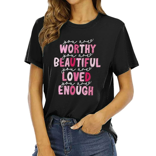 T-shirt de Saint-Valentin pour Femmes Gnomes Mignons Cœur d'Amour Imprimé Manches Courtes Tops Graphiques Noir P