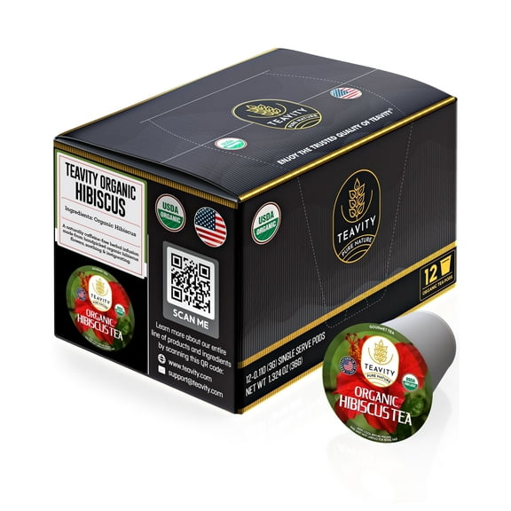 Organic Hibiscus Sabdariffa Tea Pods for Keurig Brewers by Teavity - Decaffeinated, 12 Tea Pods