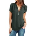 thumbnail image 3 of Sijiajgjfu Womens Plus Size Chiffon Summer Tops V Neck Zipper Tunic Shirt Casual Dressy Top Blouses Green L, 3 of 7