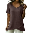 thumbnail image 6 of Delayuji Linen Tshirts For Women Short Sleeve with Button V Neck Lightweight Breathable Casual Blouse Beach Summer Tops Daily Wear, 6 of 7