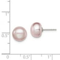 thumbnail image 3 of 925 Sterling Silver Rh-plated 9-10mm Purple FWC Button Pearl Earrings; for Adults and Teens; for Women and Men, 3 of 3