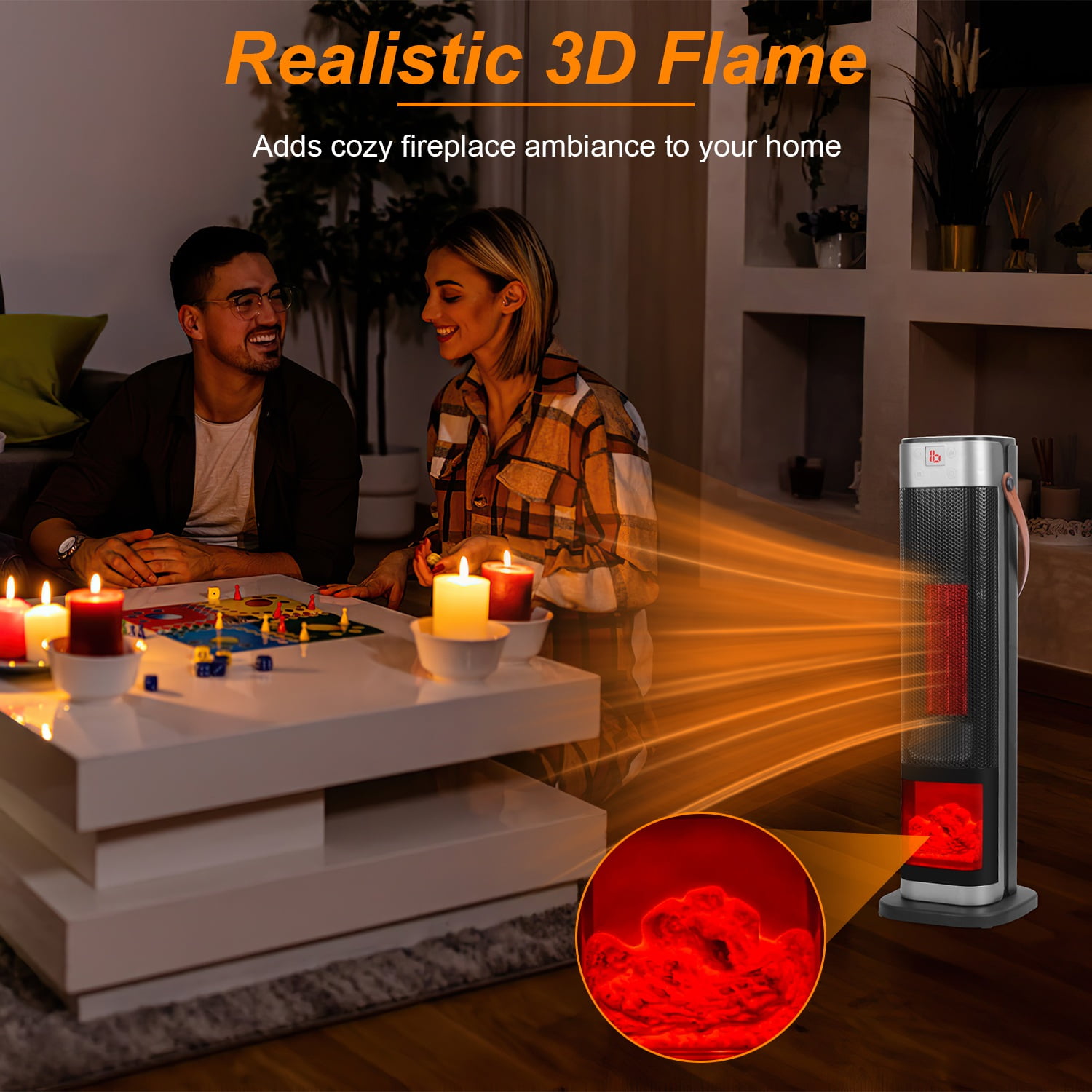 1500W Oscillating Tower Space Heater with 3D Flame, 90°Wide-Angle 323 Sq.Ft Heater with 1℃ Precision Thermostat & Remote, Overheat/Tip-Over Protection Portable Heater for Home Bedroom Office