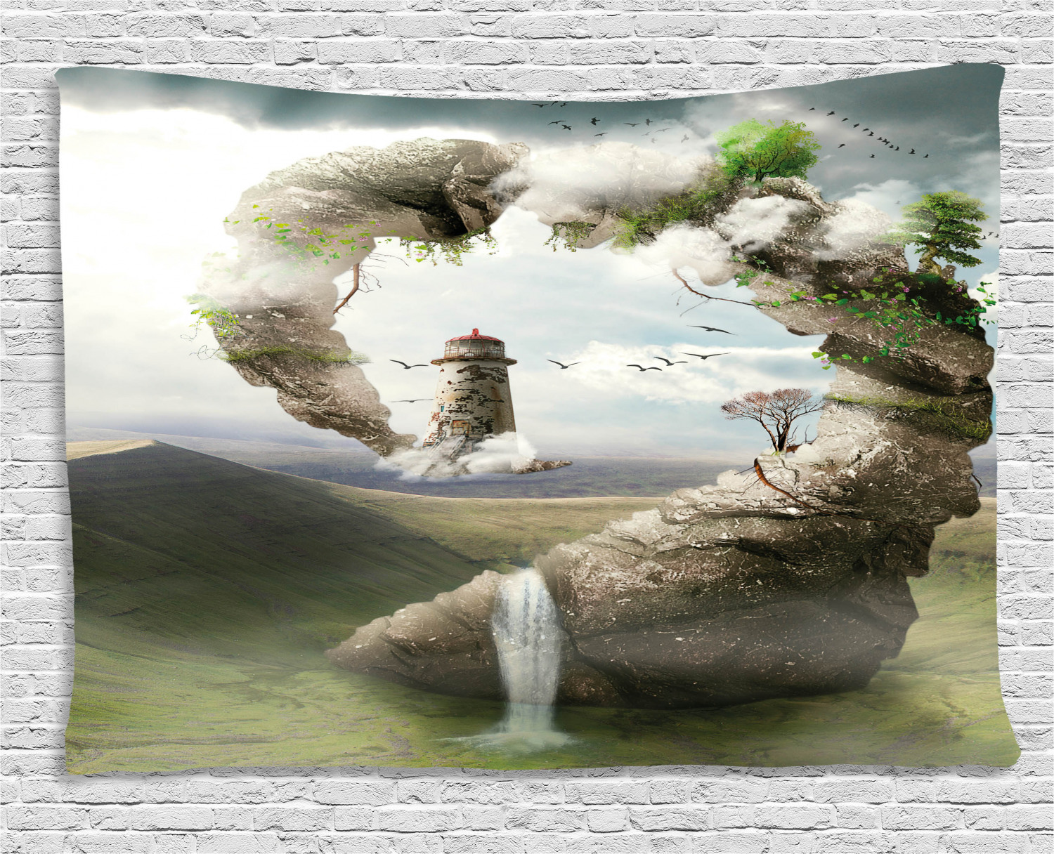 Fantasy Tapestry, Surrealistic Dreamland Natural Stoned Bridge to