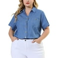 thumbnail image 5 of DARING DIVA Women's Plus Blouse Chest Pocket Button Down Demin Shirt 2X Sky Blue, 5 of 7