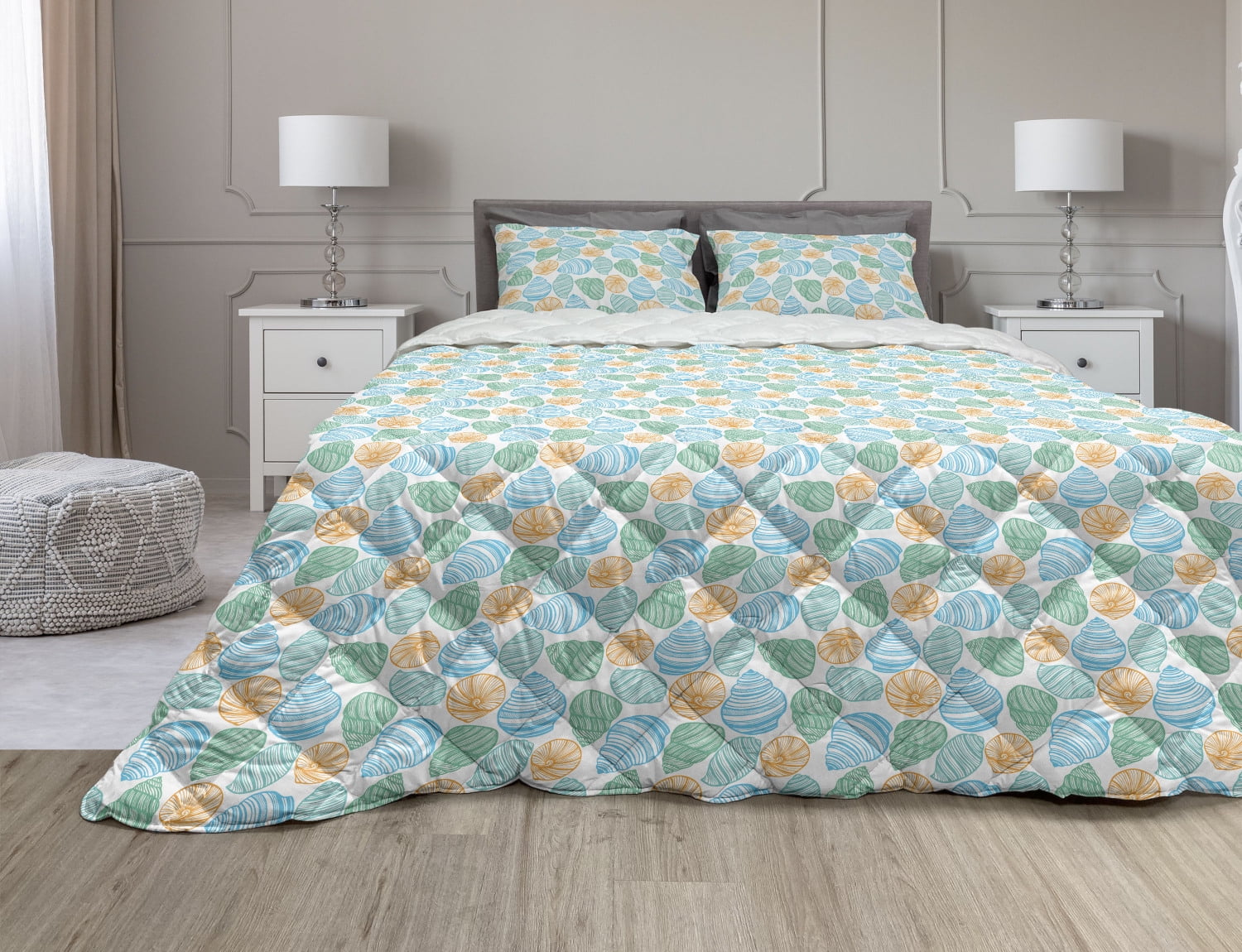 Seashells Comforter & Sham Bedding Set, Colorful Nautical Shells Ocean