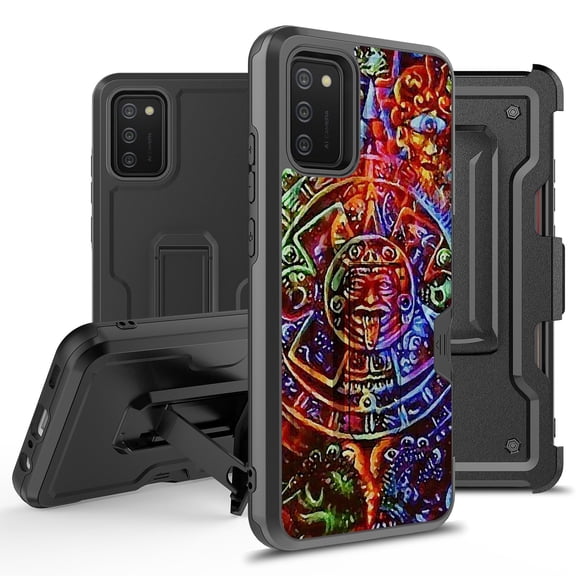 ANJ  Rugged Hybrid Shockproof Case w/Kickstand   Holster Clip Card Slot Cover for Samsung Galaxy A02S (SM-A025) - Aztec