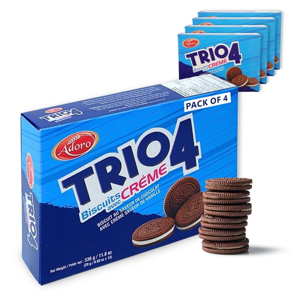 Adoro Trio 4 - Chocolate and Vanilla Cream Sandwich Biscuits 336g - Pack of 4