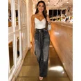 thumbnail image 5 of CHICME Jeans for Women Rhinestone High Waist Wide Leg Casual Boyfriend Denim Pants with Matching Sparkly Belt Black-S, 5 of 9