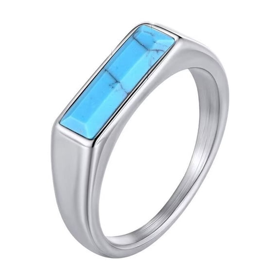 HIJONES Women Men's Gemstone Stainless Steel Ring Vintage Personalized Hip Hop Jewelry Silver Blue Size 7