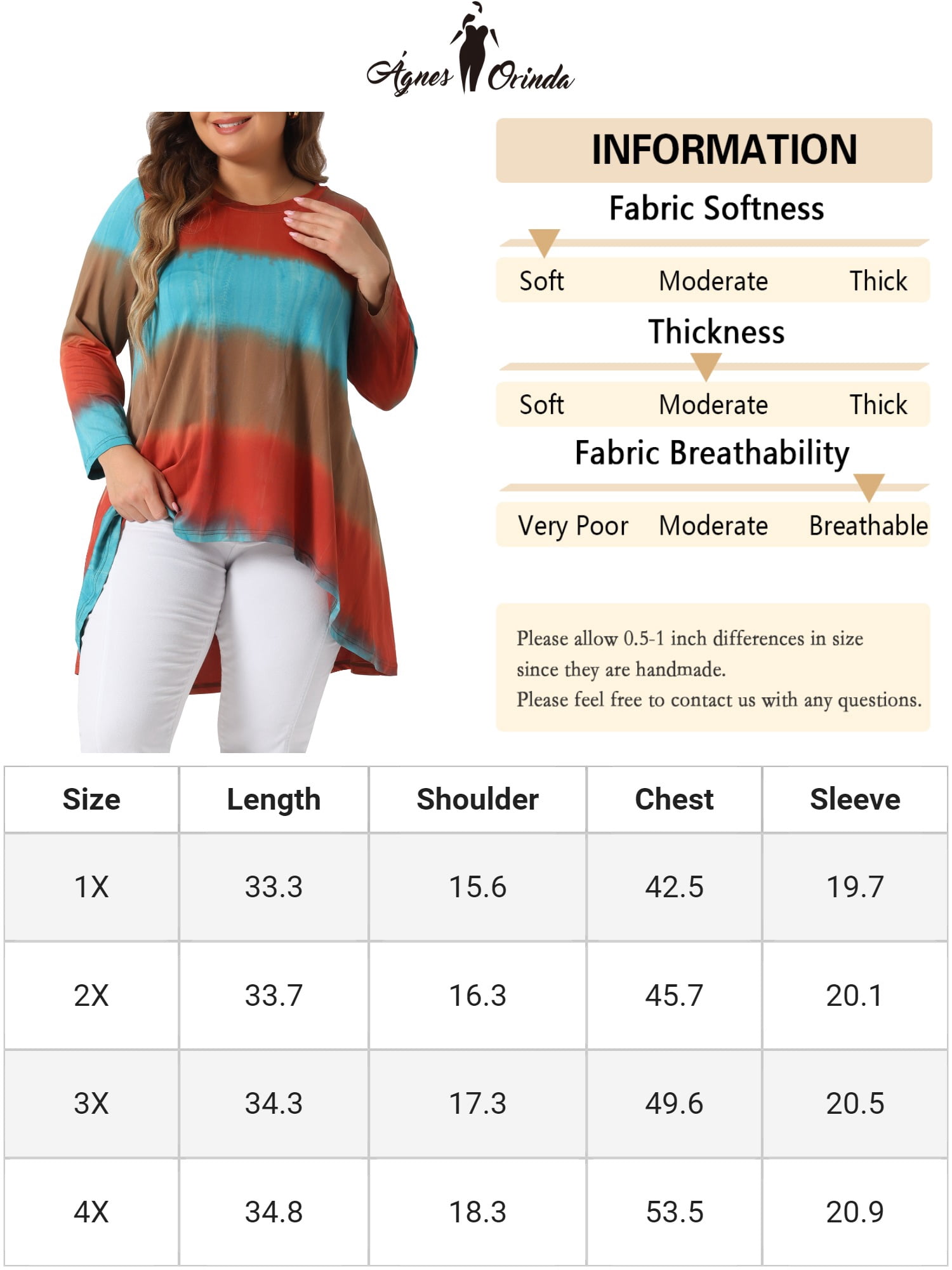 Unique Bargains Women' Plus Tie Dye High Low Tunic Tops Tee Shirts 3X Orange