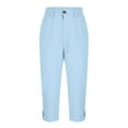 thumbnail image 5 of CFLVAEK Twill Cargo Pants for Women Plus Size High Waisted Capri Pants Comfy Roll Up Wide Leg Cropped Pants with Pockets Light Blue XXXL, 5 of 8