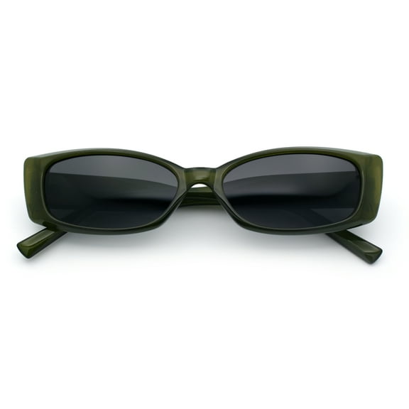 Womens Narrow Rectangle Subtle Cat Eye Retro Plastic Sunglasses Green - Black
