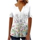 thumbnail image 3 of TaTaai Women's Printed Top, Soft Breathable Cotton, Relaxed Fit, Short Sleeve V-Neck, Button Detail Ruching, Pullover Style, Casual Daily Spring Summer Wear Multi-Color Gift, 3 of 5