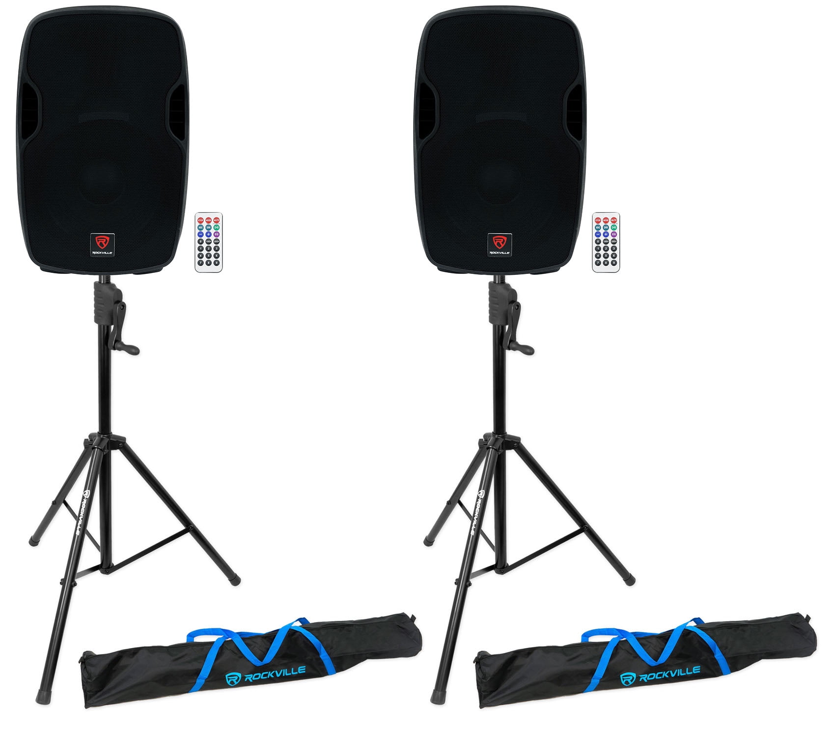 (2) Rockville BPA15 15" Powered 800 Watt DJ PA Speakers+CrankUp