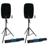(2) Rockville BPA15 15" Powered 800 Watt DJ PA Speakers+Crank-Up Speaker Stands