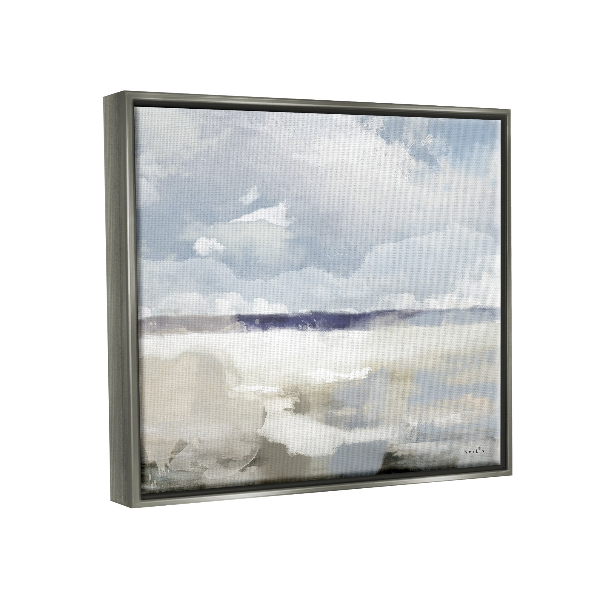 Stupell Industries Layered Abstract Beach Scenery Distant Land Clouds Painting Luster Gray Floating Framed Canvas Print Wall Art, Design by Sophie 6