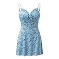 thumbnail image 3 of HKEJIAOI Robes de Sortie pour Femmes Offres Liquidation Cadeau de la Saint-Valentin Robe d'Été pour Femmes Imprimé à Blocs de Couleur Sans Manches Robe Trapèze Maxi Mini Robe Soleil Bleu, 3 of 7