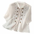 thumbnail image 1 of Chemises pour Femmes, Hauts pour Femmes, Chemise Ample à Col Rond Imprimé avec Manches Trois-Quarts, Chemise pour Femmes, Hauts Amples pour Femmes, 1 of 9