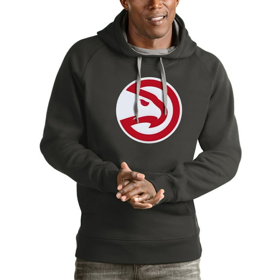 Men's Antigua Charcoal Atlanta Hawks Logo Victory Pullover Hoodie
