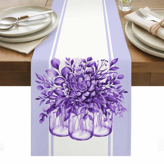 Eucalyptus Purple Table Runner - 108 Inch Long, Kitchen Dining Table Runner Dresser Scarves, Stripes Bottle Flower Cactus Plant Farmhouse Decor for Coffee Tables Wedding Party Banquet