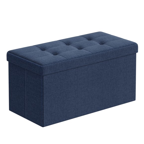 SONGMICS Banco de Almacenamiento, Puff Almacenaje de 76 cm, Baúl de Almacenaje, Taburete Reposapiés, Azul Oscuro