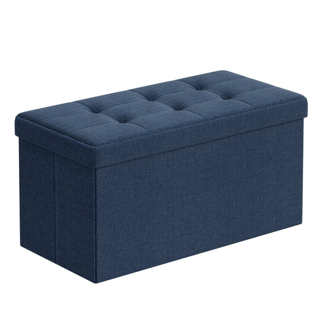SONGMICS 30 Inches Folding Storage Ottoman Bench, Storage Chest, Foot Rest Stool, Midnight Blue ULSF47IN