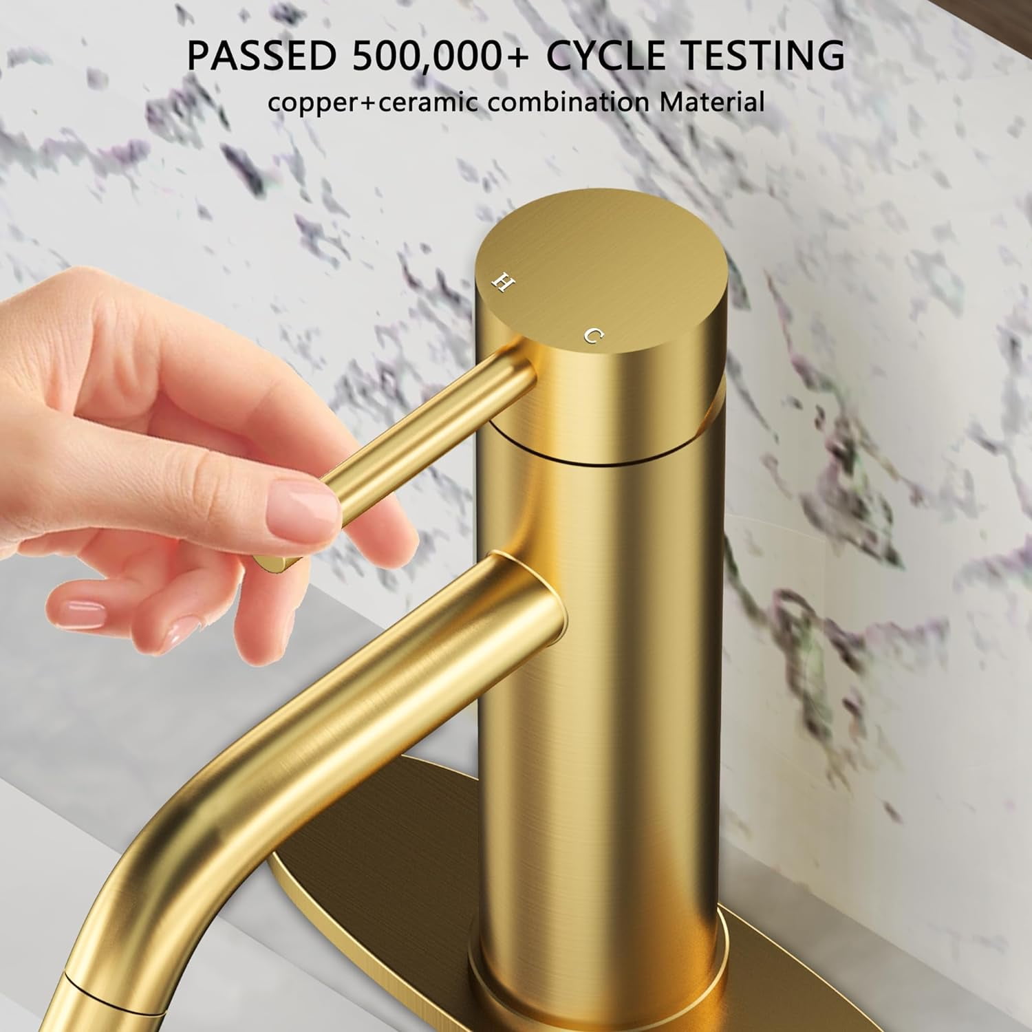 Brushed Gold Bathroom Faucet Modern Single Handle Bathroom Sink Faucet Single Hole Lavatory Vanity Faucet with Pop-up Drain and Water Supply Lines