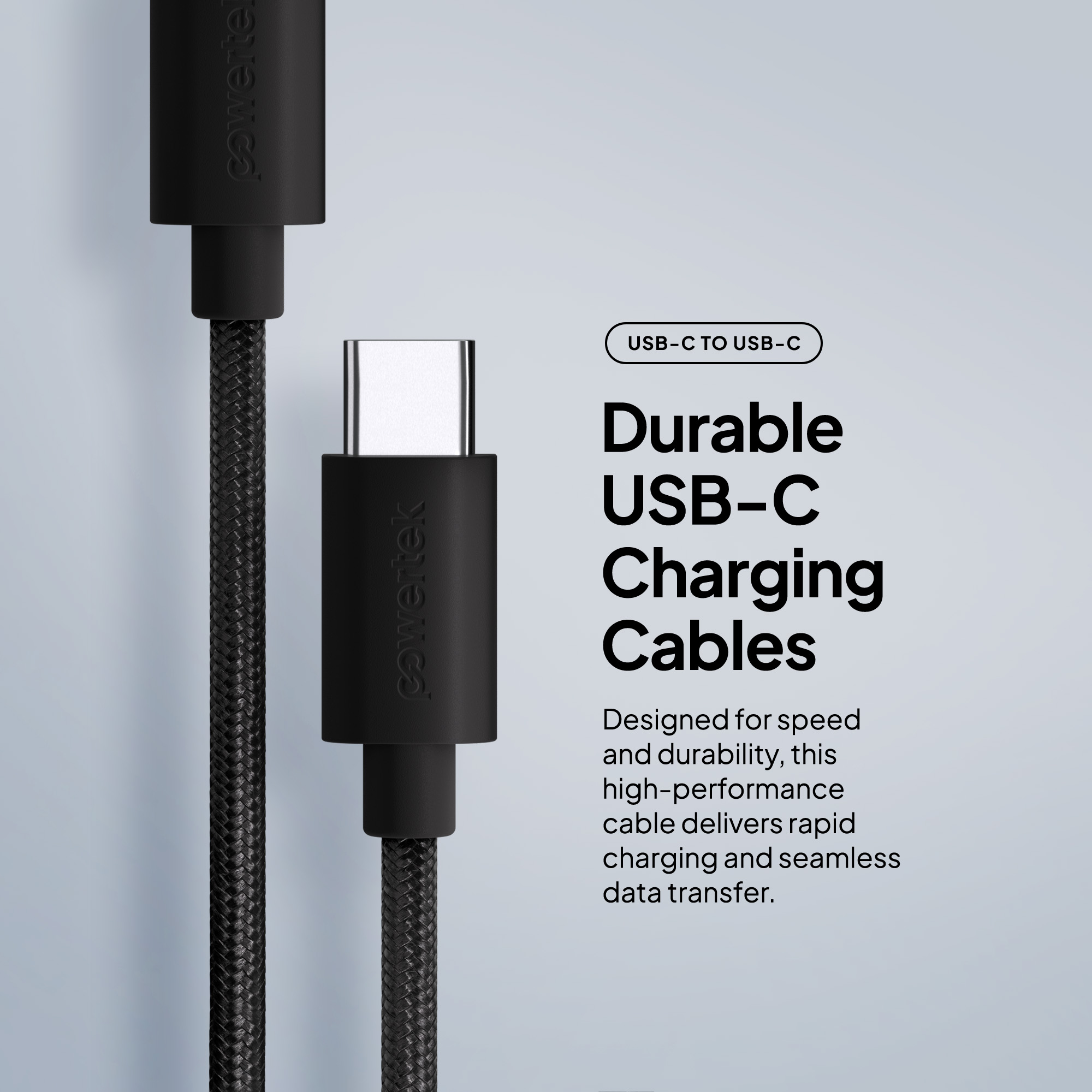 Powertek USB-C Cable 3-Pack, 60W Fast Charging, Black photo 2