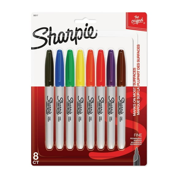 Marqueurs permanents Sharpie, pointe fine, couleurs assorties 8 unités