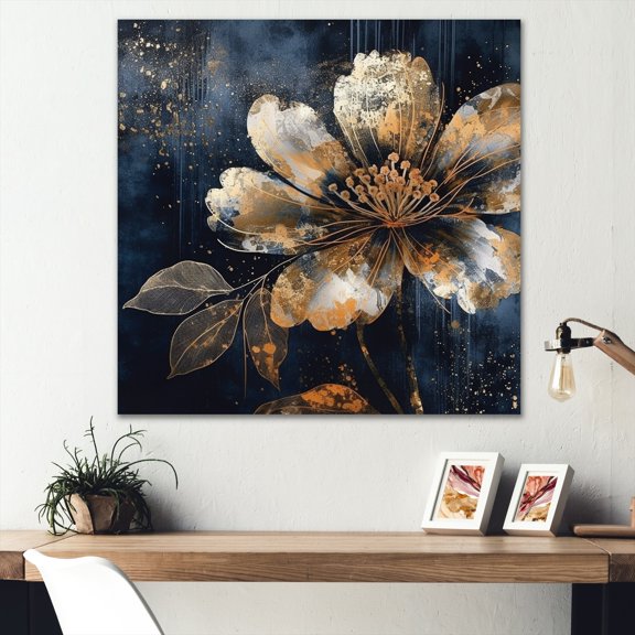 DESIGN ART Designart "Gold And Blue Daisy Petals" Floral Daisy Canvas Print 36 in. wide x 36 in. high