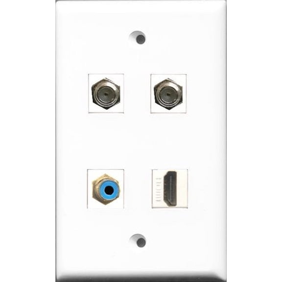 RiteAV 1 Port HDMI and 1 Port RCA Blue 2 Port Coax Cable TV- F-Type Wall Plate