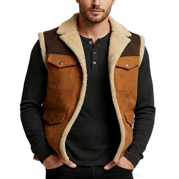 Men's Winter Polar Fleece Vest Outerwear Sherpa Lined Fleece Warm Work Casual Sleeveless Vest Shacket Jackets,Snap Button Multi Pocket Big and Tall Sizes S-3XL Khaki