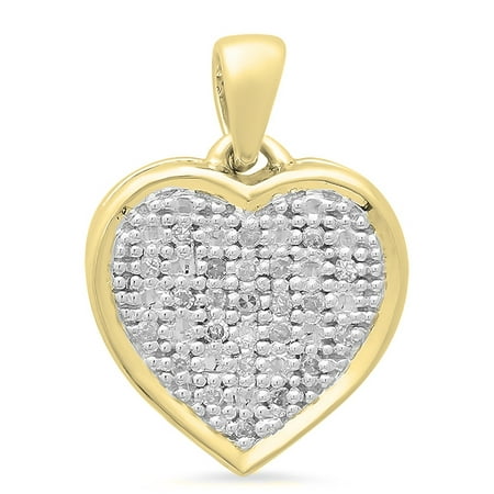 - 0.04 Carat (ctw) 18K Yellow Gold Round White Diamond Ladies Heart Pendant