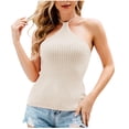 thumbnail image 2 of EQWLJWE Débardeurs Sans Manches pour Femmes Débardeurs d'Été pour Femmes Mode Décontractée Couleur Unie Bloquant Débardeurs Col Rond, 2 of 9