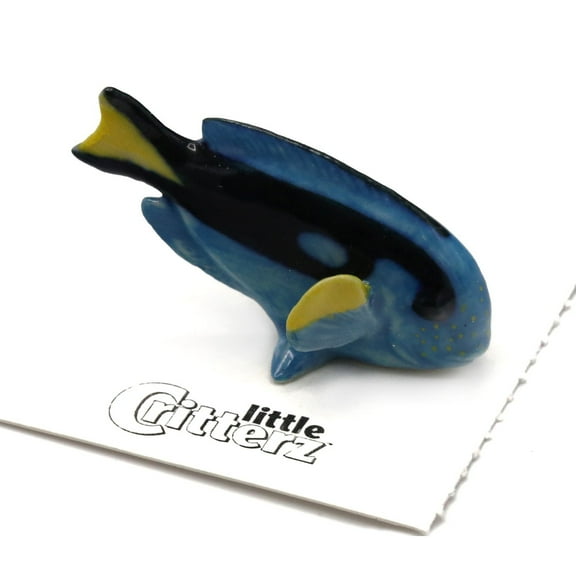 Little Critterz Fish Blue Tang Fish Hippo Handcrafted - Home Decor Reptile Decorative Figurine - Miniature Porcelain Figurine
