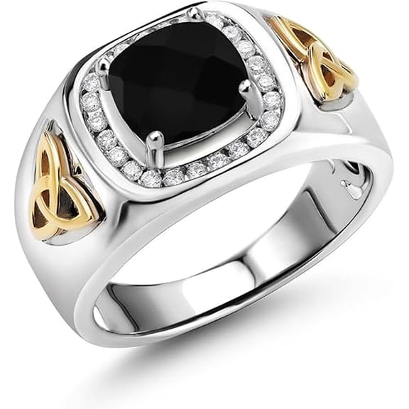 Divine_creation 2.00 Ct Cushion Cut Black Diamond Engagement Wedding Mens Ring 14K White Gold Plated 925 Sterling Silver -8